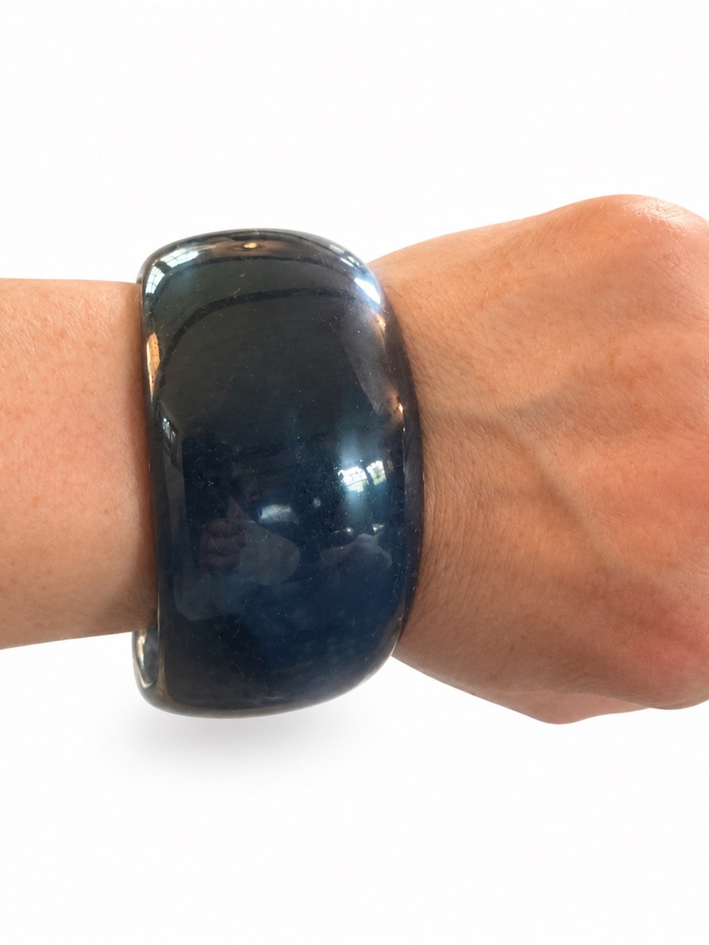 Brand New Smoky Navy Blue Marbled Wide Statement Bangle Bracelet
